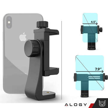 Uchwyt adapter na telefon do statywu selfie stick 1/4 Obrotowy 360 uniwersalny Alogy czarny