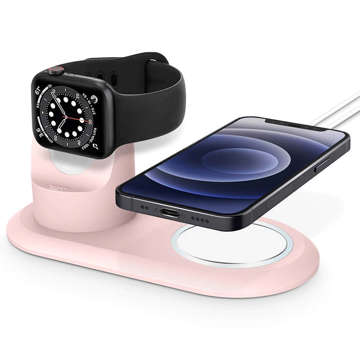 Uchwyt do ładowarki do MagSafe 2w1 Alogy stojak do Apple Watch/ iPhone 12 13 Różowy