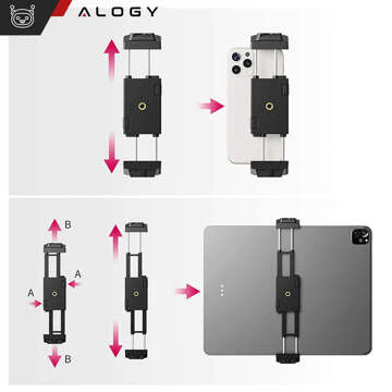 Uchwyt obrotowy 360 Alogy na telefon tablet do statywu tripodu 1/4 cala zimna stopka Czarny