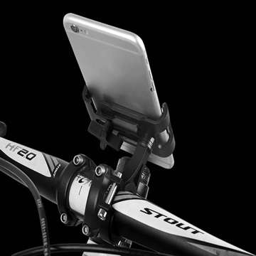 Uchwyt rowerowy metalowy na kierownicę do telefonu na rower motor hulajnogę czarny + Pasek bezpieczeństwa