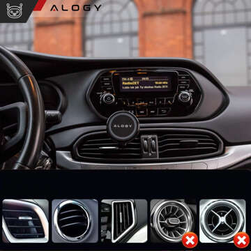 Uchwyt samochodowy magnetyczny magsafe na telefon szybę kratkę kokpit deskę do samochodu auta do telefonu Alogy Czarny