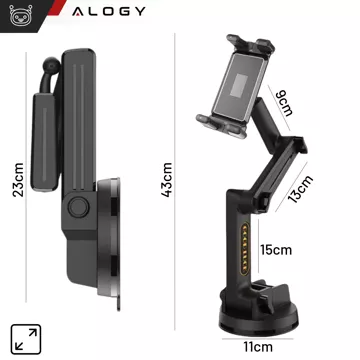 Uchwyt samochodowy na tablet, telefon 10.1" do tira busa ciężarówki koparki samochodu Długi 43cm na szybę kokpit Alogy Czarny