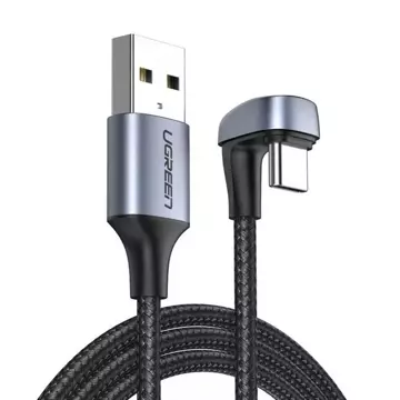 Ugreen nylonowy kątowy kabel przewód USB - USB Typ C 1 m 3 A 18 W Quick Charge AFC FCP dla graczy szary (70313)