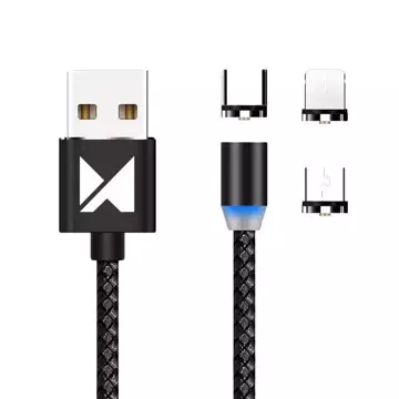 Wozinsky magnetyczny kabel przewód USB / micro USB / USB Typ C / Lightning 2,4A 1m z diodą LED czarny (WMC-01)