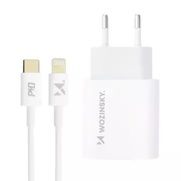 Wozinsky szybka ładowarka sieciowa EU USB Typ C Power Delivery 20W + kabel przewód USB Typ C / Lightning 1m biały