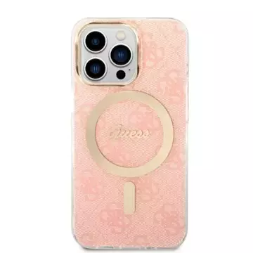 Zestaw Guess GUBPP13XH4EACSP Case+ Charger iPhone 13 Pro Max różowy/pink hard case 4G Print MagSafe