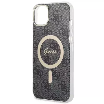 Zestaw Guess GUBPP14SH4EACSK Case+ Charger iPhone 14 6,1" czarny/black hard case 4G Print MagSafe