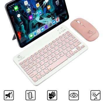 Zestaw Klawiatura + Myszka bezprzewodowa mysz do laptopa PC Bluetooth AN-030 cicha slim Różowo-biała