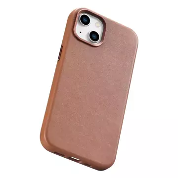 iCarer Case Leather pokrowiec etui z naturalnej skóry do iPhone 14 Plus brązowy (kompatybilne z MagSafe)