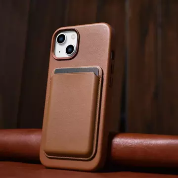 iCarer Case Leather pokrowiec etui z naturalnej skóry do iPhone 14 Plus brązowy (kompatybilne z MagSafe)