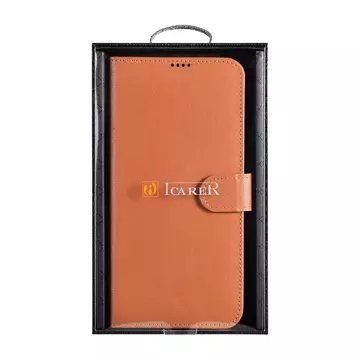 iCarer Haitang Leather Wallet Case skórzane etui do Samsung Galaxy S22+ (S22 Plus) portfel obudowa pokrowiec brązowy (AKSM05BN)