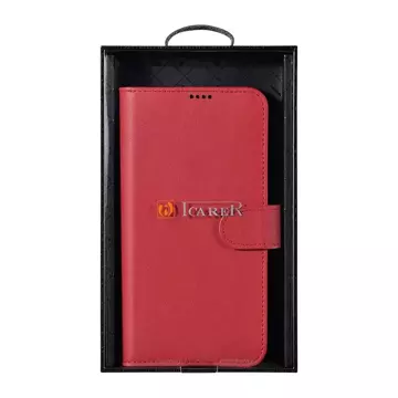 iCarer Haitang Leather Wallet Case skórzane etui do Samsung Galaxy S22+ (S22 Plus) portfel obudowa pokrowiec czerwony (AKSM05RD)