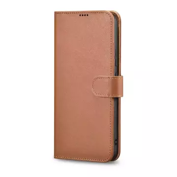 iCarer Haitang Leather Wallet Case skórzane etui do Samsung Galaxy S22 portfel obudowa pokrowiec brązowy (AKSM04BN)