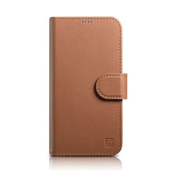 iCarer Wallet Case 2in1 etui iPhone 14 Plus skórzany pokrowiec z klapką Anti-RFID brązowy (WMI14220727-BN)