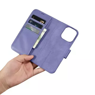 iCarer Wallet Case 2in1 etui iPhone 14 Pro Max skórzany pokrowiec z klapką Anti-RFID jasnofioletowy (WMI14220728-LP)