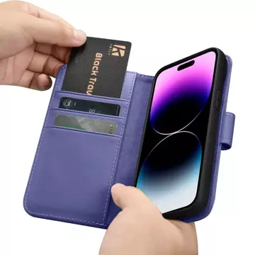 iCarer Wallet Case 2in1 etui iPhone 14 Pro Max skórzany pokrowiec z klapką Anti-RFID jasnofioletowy (WMI14220728-LP)